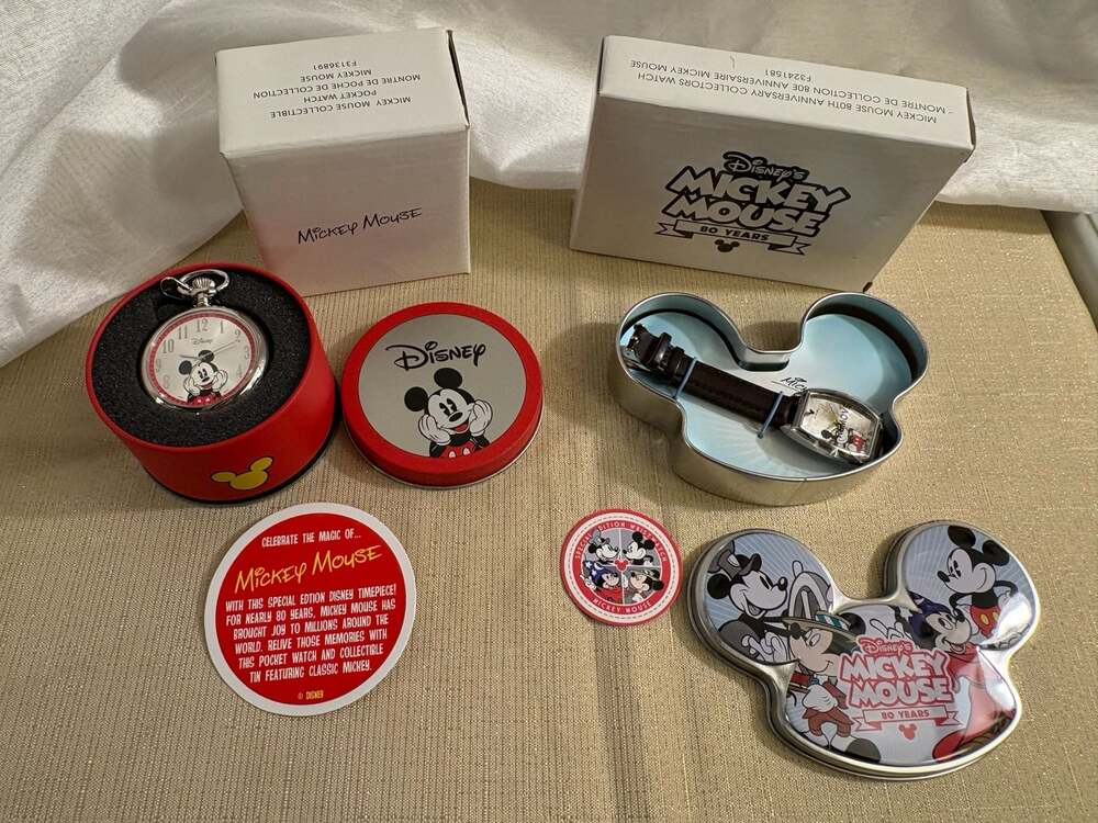 Disney Mickey Mouse 80 Years Anniversary Collectors Watch and Pocket Watch Set